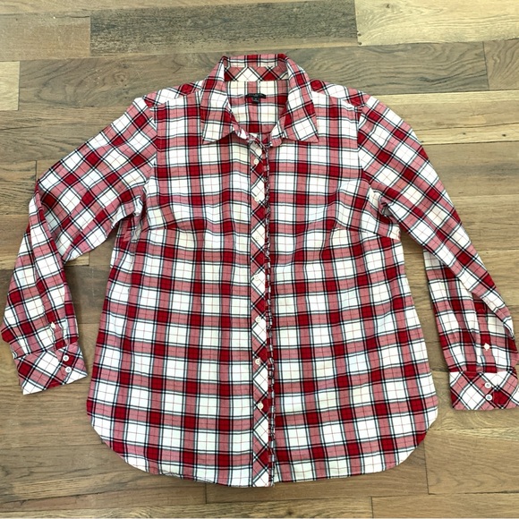 Talbots Tops - Talbots Red Plaid Button Ruffle Front Long Sleeve Dress Shirt Size XL